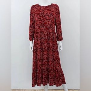 Zara Red Leopard Print Long Sleeve Maxi Dress, Medium